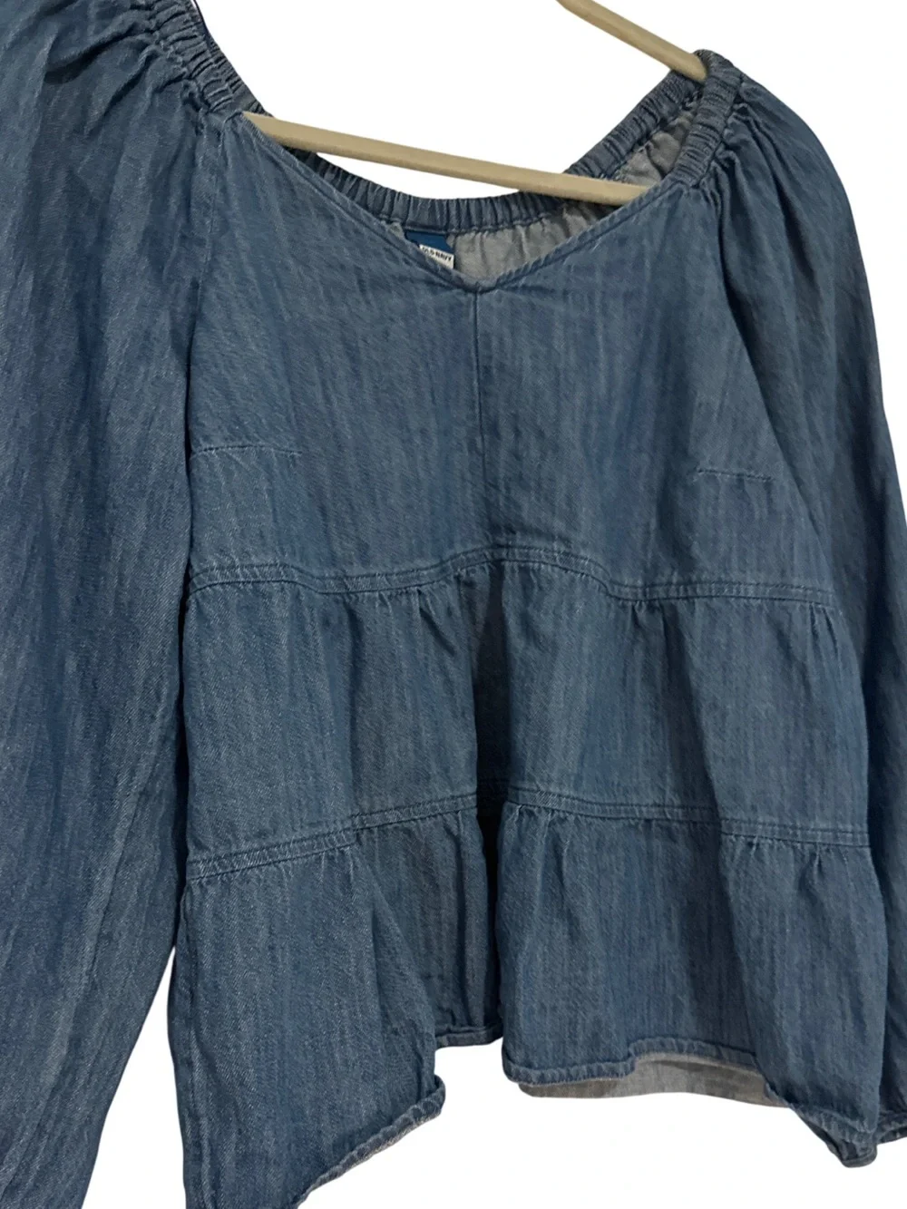 Old Navy Denim-Effect Blue Tiered Peasant Blouse